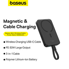 Baseus Magnetic Mini 10K 30W Wireless Charging Power Bank with Charging Cable