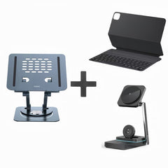 Baseus Magnetic Keyboard Case + Baseus UltraStable Pro Laptop Stand + iQuick 3-in-1 Charger + Baseus HDMI Cable | Essential Tech Desk Productivity Bundle