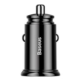 Baseus Circular Plastic A+A 30W Dual QC3.0 Quick Car Charger Black