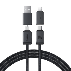 Baseus Versatile Two-for-Two 4-in-1 Fast-Charging Cable | USB-A & USB-C to USB-C & Lightning | PD 60W (1 m / 2 m, Cosmic Black)