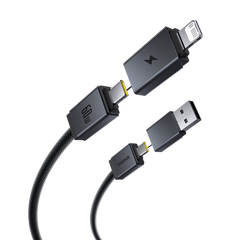 Baseus Versatile Two-for-Two 4-in-1 Fast-Charging Cable | USB-A & USB-C to USB-C & Lightning | PD 60W (1 m / 2 m, Cosmic Black)