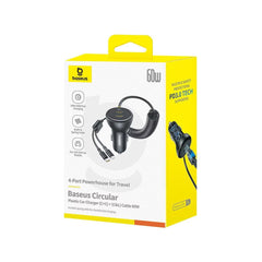 Baseus 4-in-1 60W Multi-Port Car Charger (USB-A + Dual Type-C + Lightning | Fast PD QC Charging Adapter)