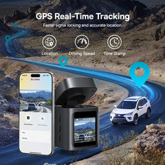 GPS tracking device with smartphone app on a mountain road background