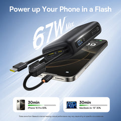 Baseus EnerFill FC41 Digital Display Power Bank with Dual Built-in USB-C Cables 10000mAh 67W - Cosmic Black