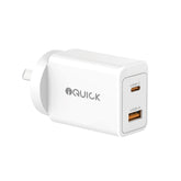 iQuick GaN II 45W Dual-Port Fast Charger | USB-C PD3.0 + USB-A QC3.0 (White)