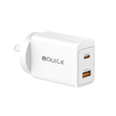 iQuick GaN II 45W Dual-Port Fast Charger | USB-C PD3.0 + USB-A QC3.0 (White)