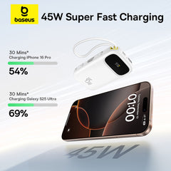 Baseus PPQD3-1040 Power Bank 10000mAh 45W Mini Portable with Built-in Dual USB-C Cables