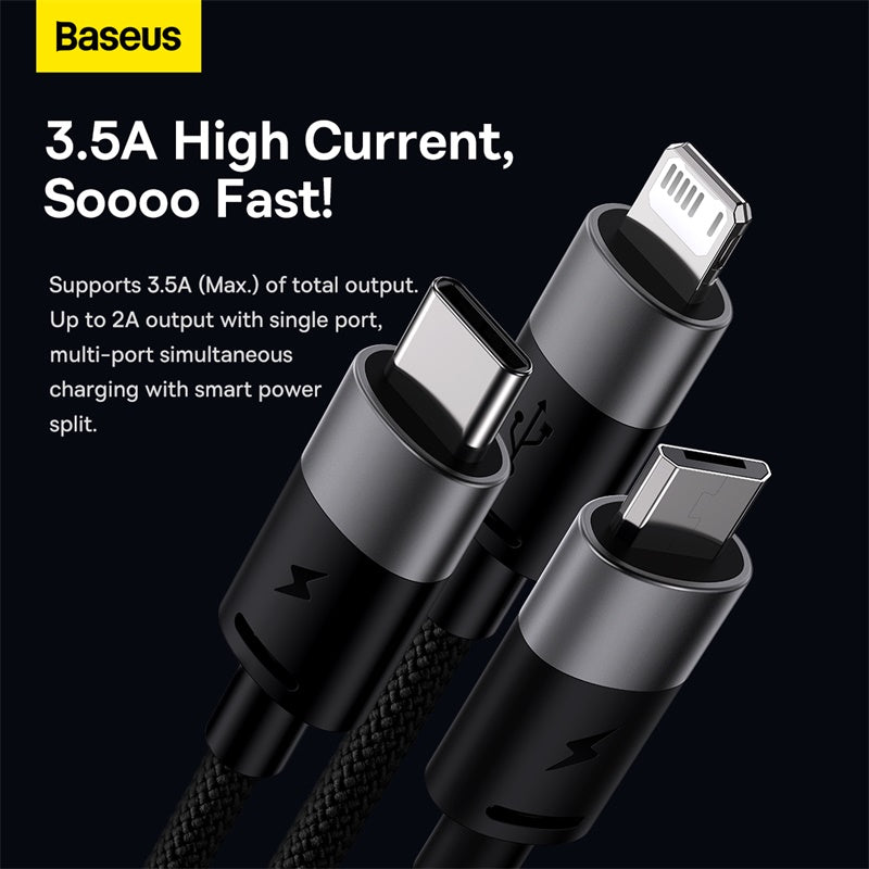 Baseus 3 in 1 USB-A to C+L+M Charing Cable 1.2M