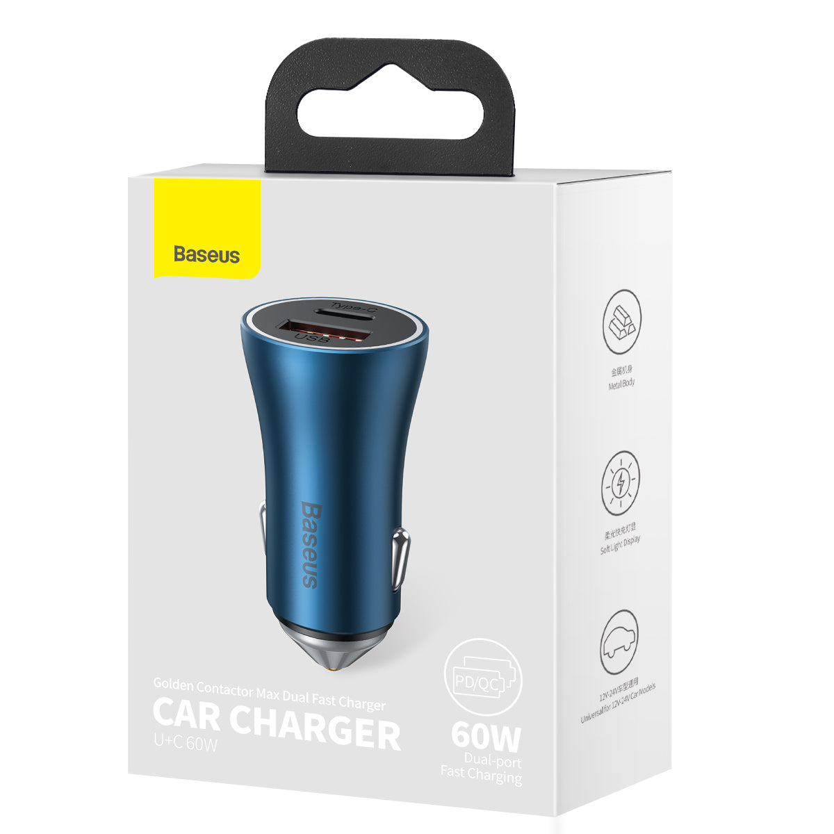 Baseus Golden Contactor Max 60W USB-C + USB-A Dual-Port Car Charger