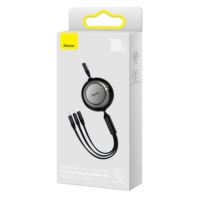Baseus Bright Mirror 2 Series Retractable 3-in-1 Fast Charging  Data Cable  Black