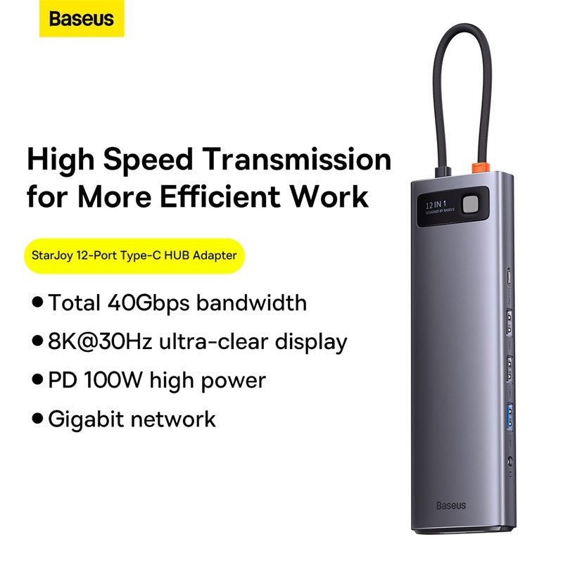 Baseus Metal Gleam Series 12-in-1 Multifunctional Type-C HUB Docking Station Gray
