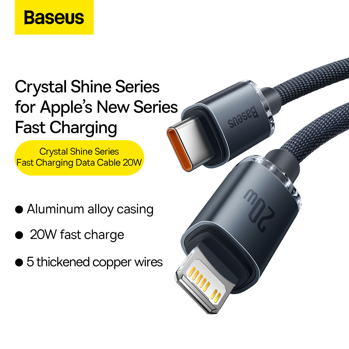Baseus Crystal Shine Series Type-C to Lightning Charging Cable 20W 2M Black