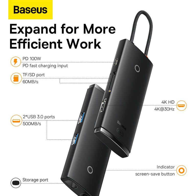 Baseus Lite Series 6-Port Type-C HUB Docking Station Black