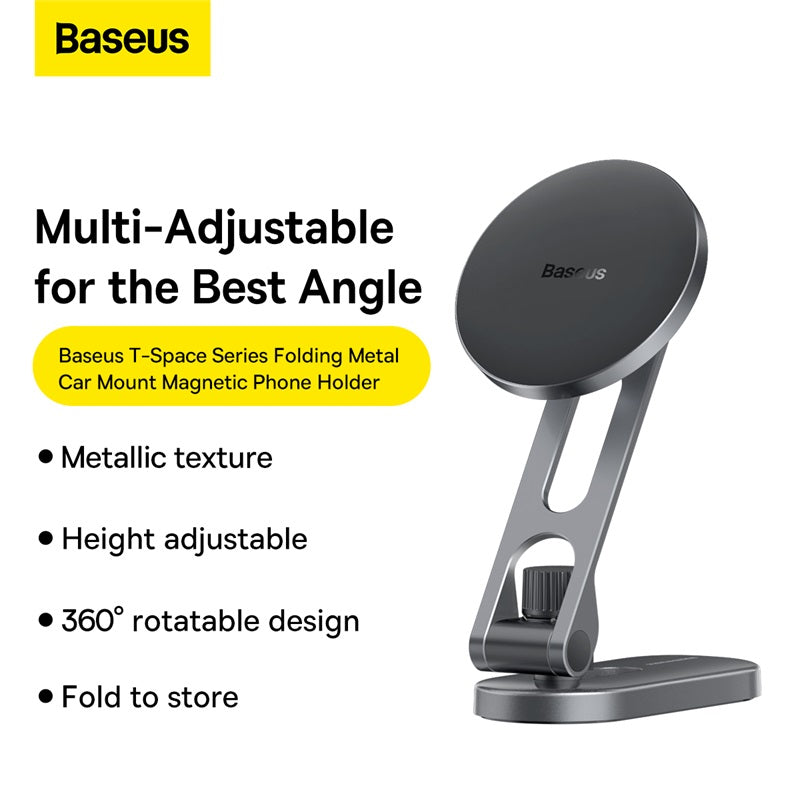 Baseus T-Space Series Folding Metal Car Mount Magnetic Phone Holder-Frost Silver