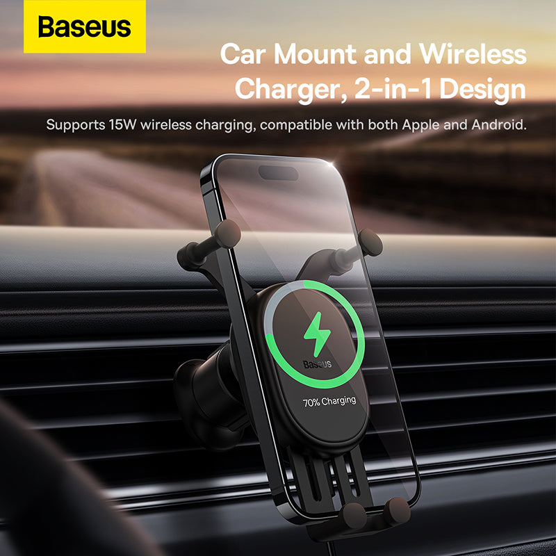 Baseus Stable Gravitational Wireless Charging Car Mount Pro 15W Black