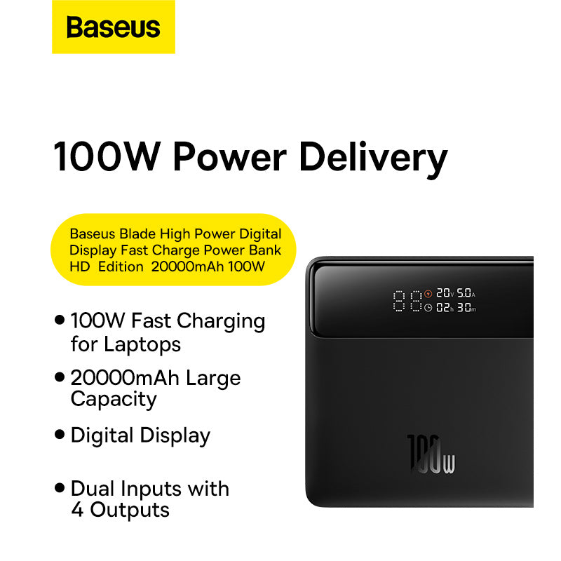 Baseus Blade Power 20K 100W 4-Port Power Bank with Digital Display (Black)