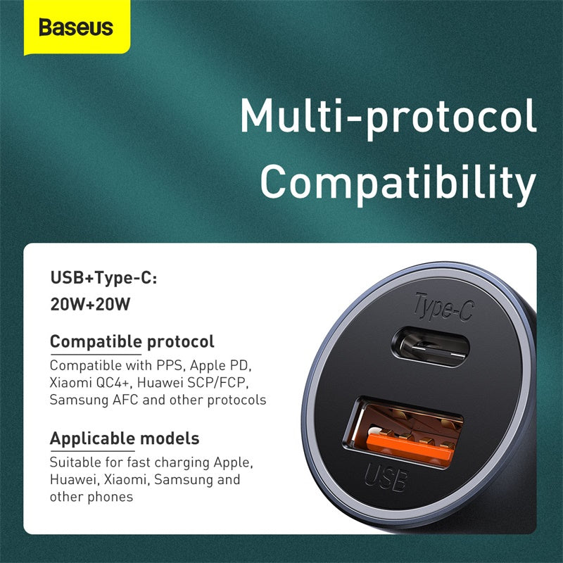 Baseus Golden Contactor Pro Car Charger (Dark Gray) - C+A