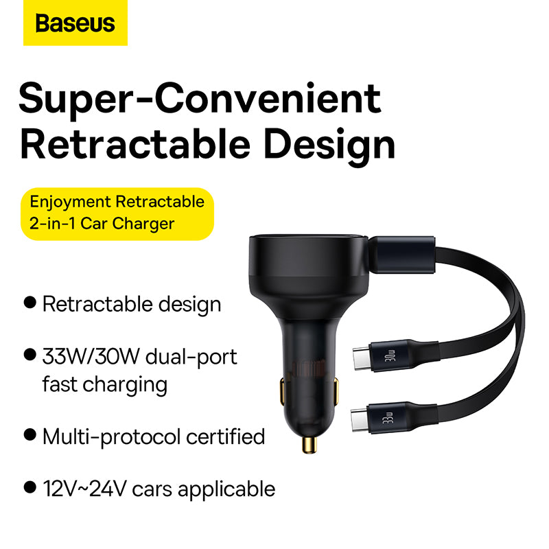 Baseus Enjoyment Pro 2-in-1 Car Charger (Black) - 2C