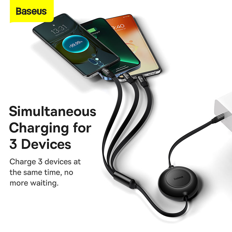 Baseus Bright Mirror 2 Series Retractable 3-in-1 Fast Charging  Data Cable  Black
