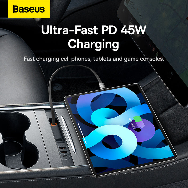 Baseus T-Space Series HUB for Tesla Cars (With a retractable 45W type-C cable)-Cluster Black