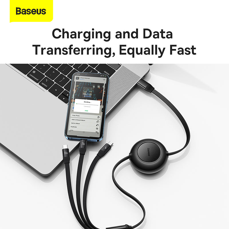 Baseus Bright Mirror 2 Series Retractable 3-in-1 Fast Charging  Data Cable  Black