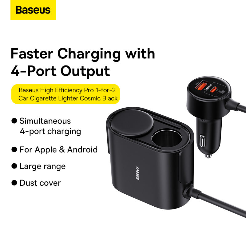 Baseus High Efficiency Pro 2-in-1 Car Charger (Black) - 1C1A