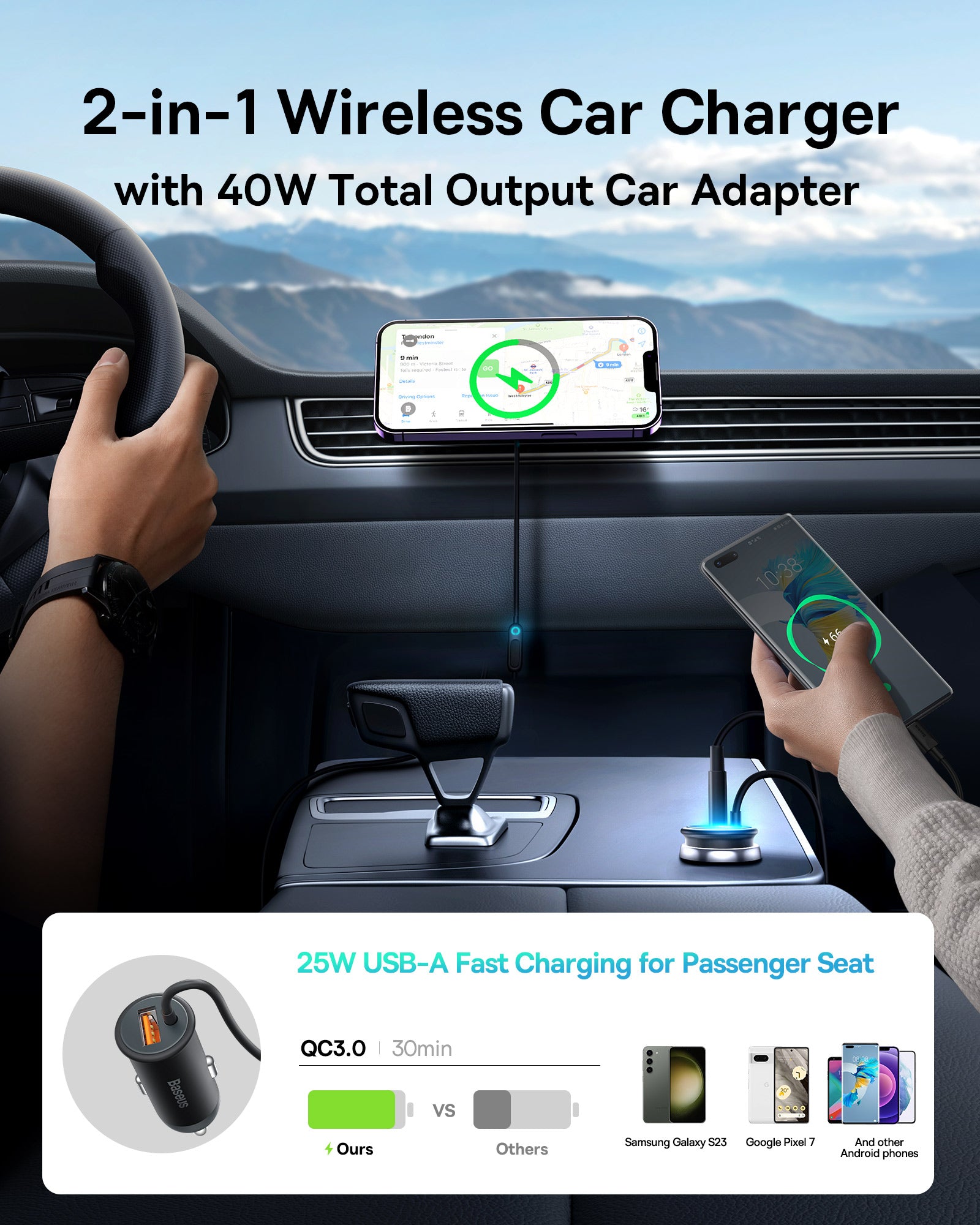 Basues CW01  Magnetic Wireless Charging Car Mount 40W Claw Edition Cluster Black