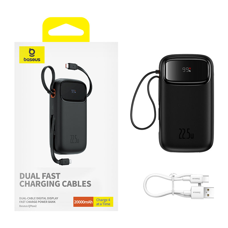 Baseus Qpow2 20K 22.5W Dual-Cable Digital Display 3-Port Power Bank