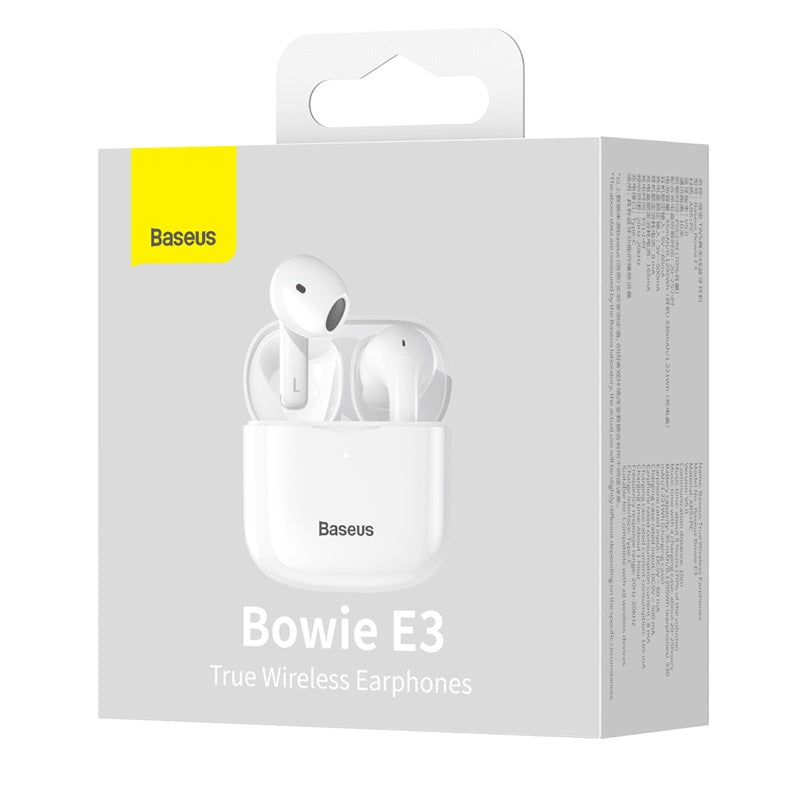 Baseus E3 Wireless Bluetooth 5.0 TWS Earbuds Earphones Waterproof IP64-White