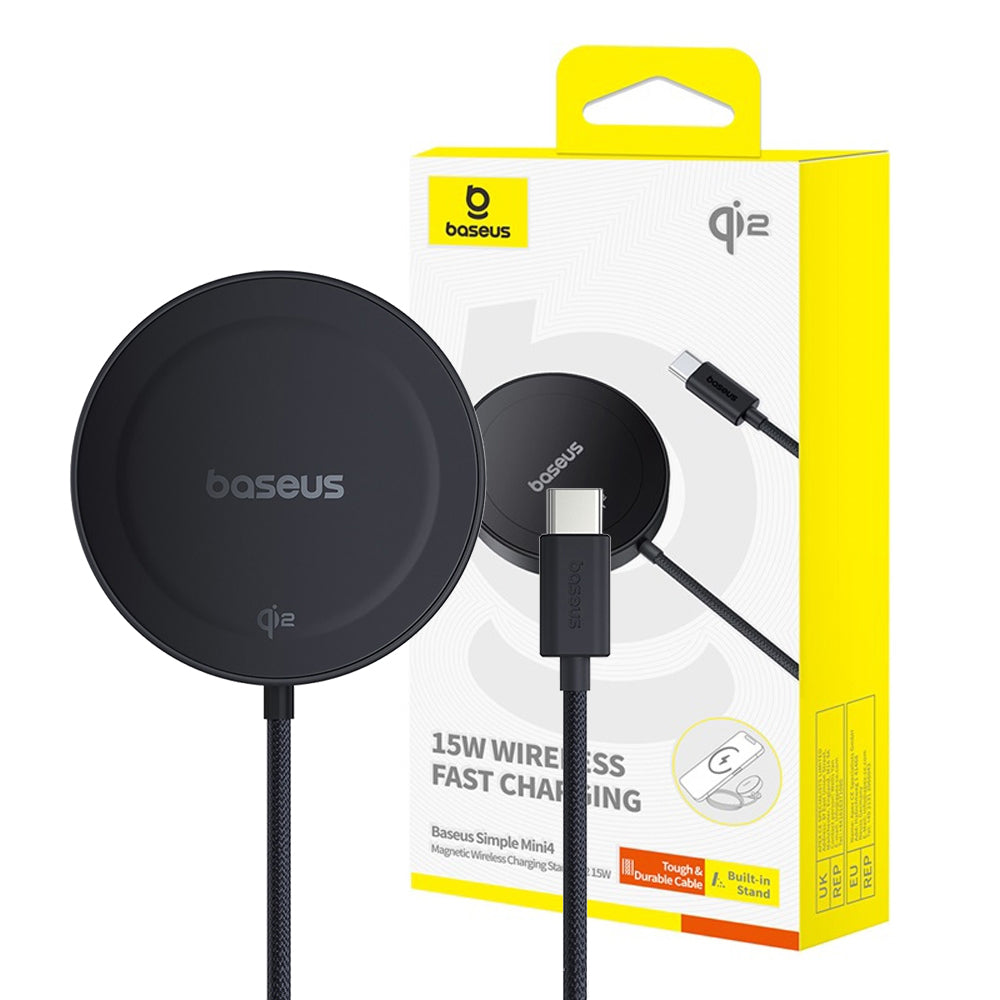 Baseus Simple Mini 4 Magnetic Wireless Charging Stand 15W (Qi2 Certified, Universal Explorer Edition – Cosmic Black)