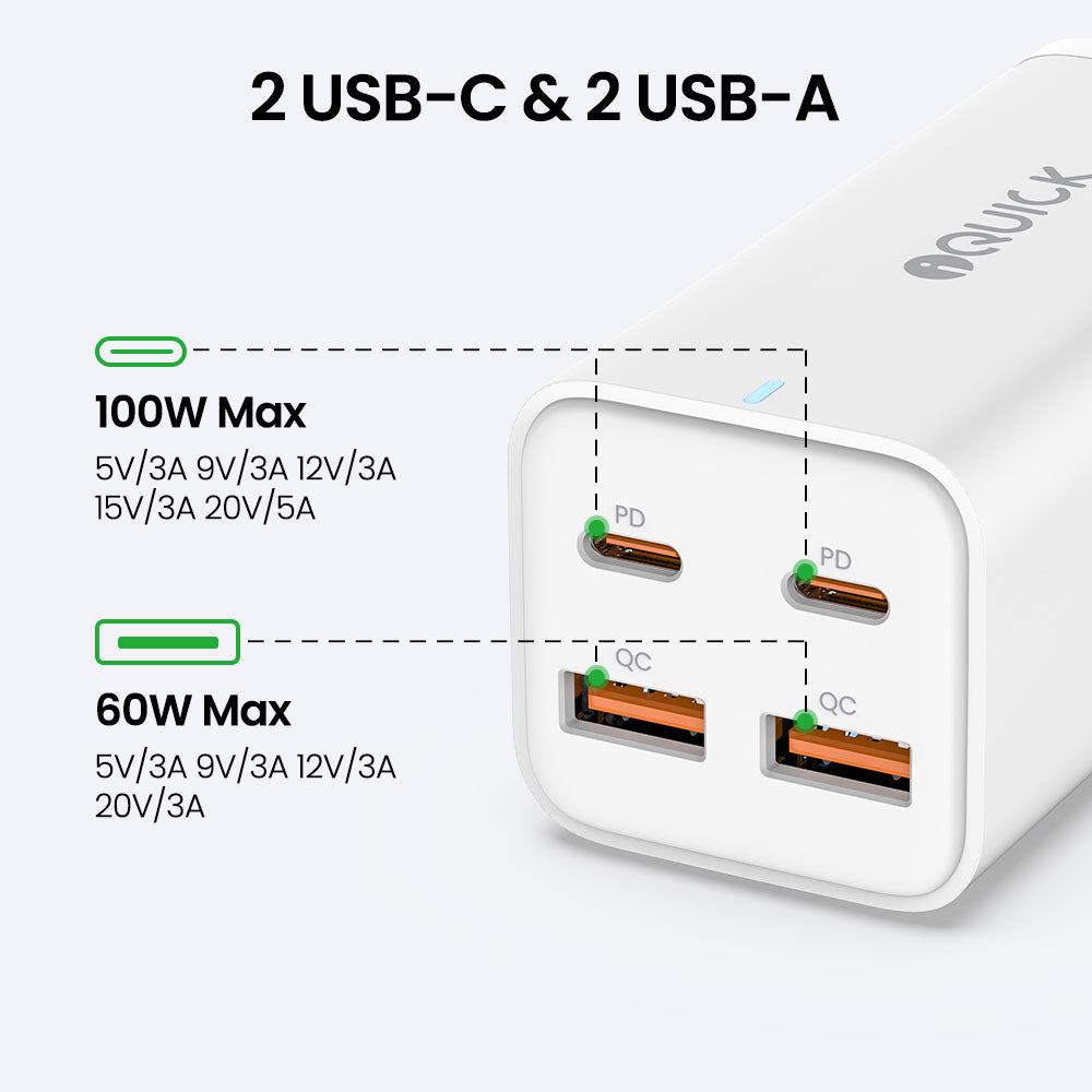 iQuick 4-Port Power Strip Charger 100W (White)