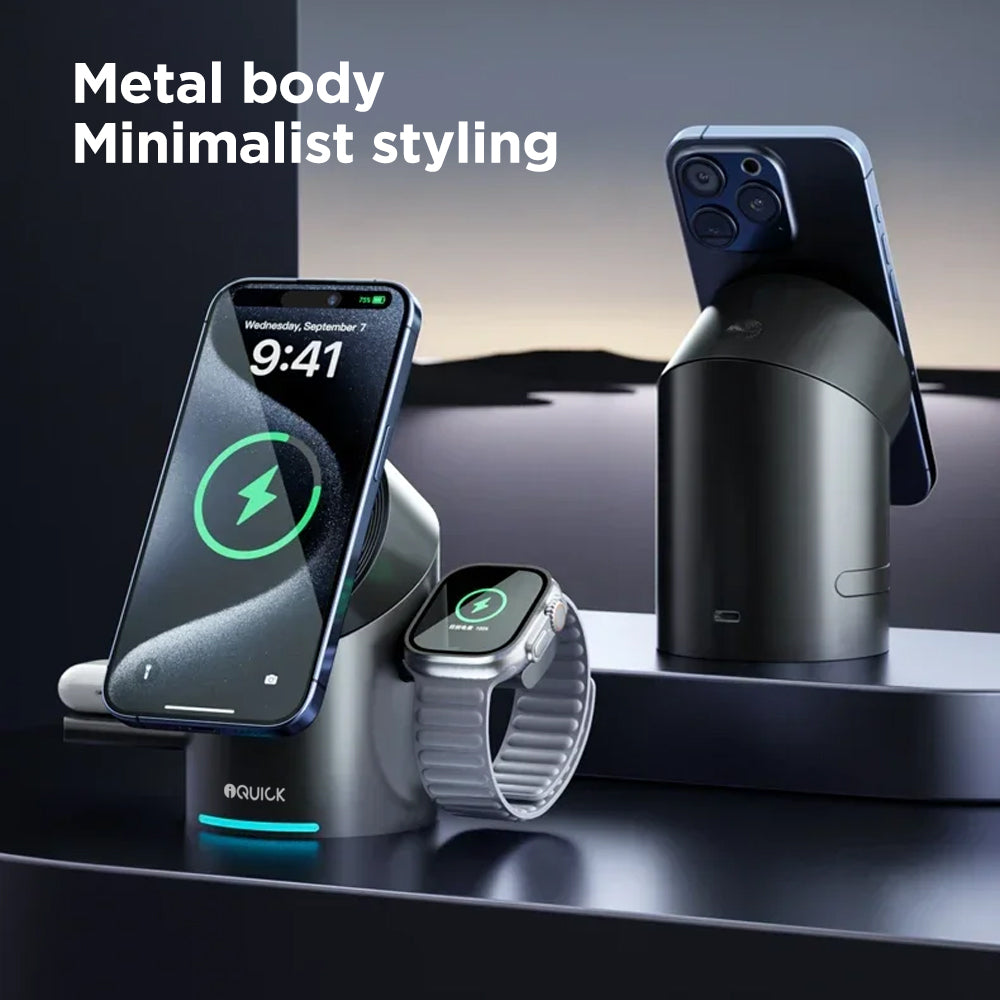 3-in-1 Magnetic Wireless Charger Stand (Qi2) – Fast Charging for iPhone, Apple Watch & AirPods