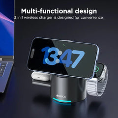 3-in-1 Magnetic Wireless Charger Stand (Qi2) – Fast Charging for iPhone, Apple Watch & AirPods