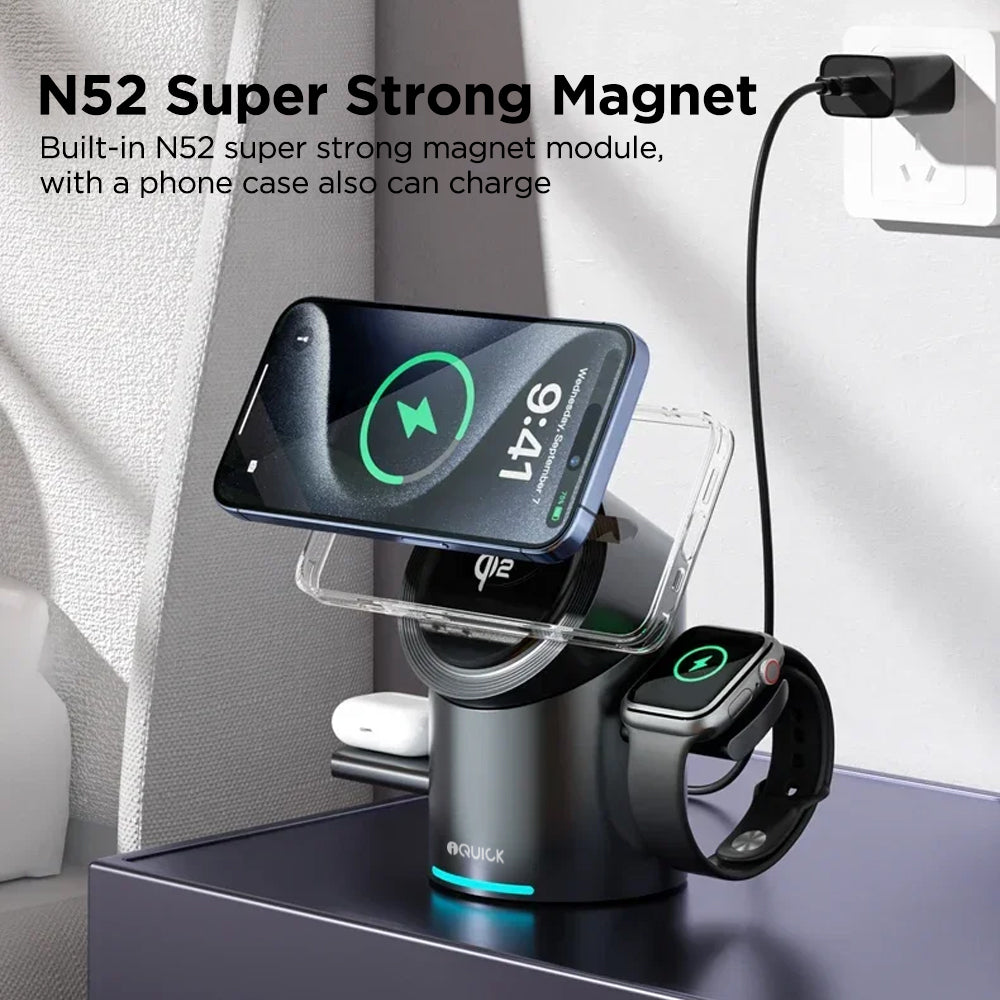 3-in-1 Magnetic Wireless Charger Stand (Qi2) – Fast Charging for iPhone, Apple Watch & AirPods