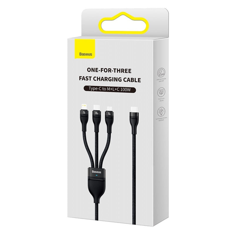 Baseus Flash Series Ⅱ One-for-three Fast Charging Cable Black