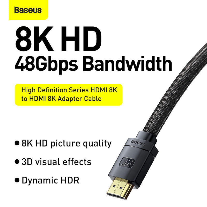 Baseus High Definition Series HDMI 8K to HDMI 8K Adapter Cable 1/2/3m Black
