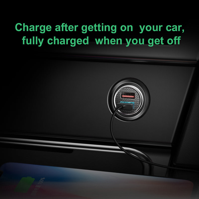 Baseus Circular Plastic A+A 30W Dual QC3.0 Quick Car Charger Black