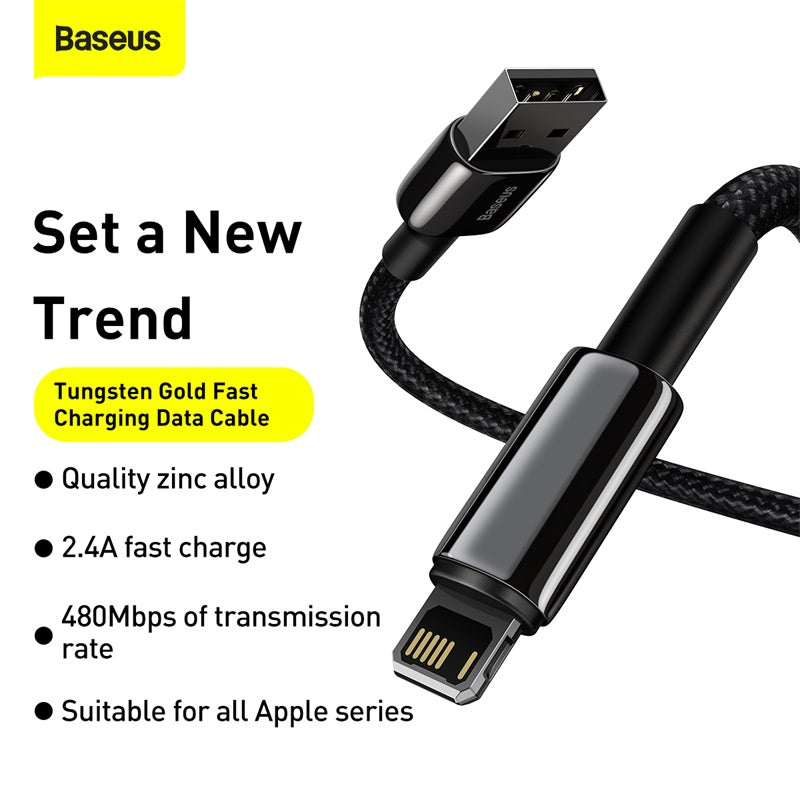 Baseus Tungsten Gold Fast Charging Data Cable USB to iP 2.4A Black