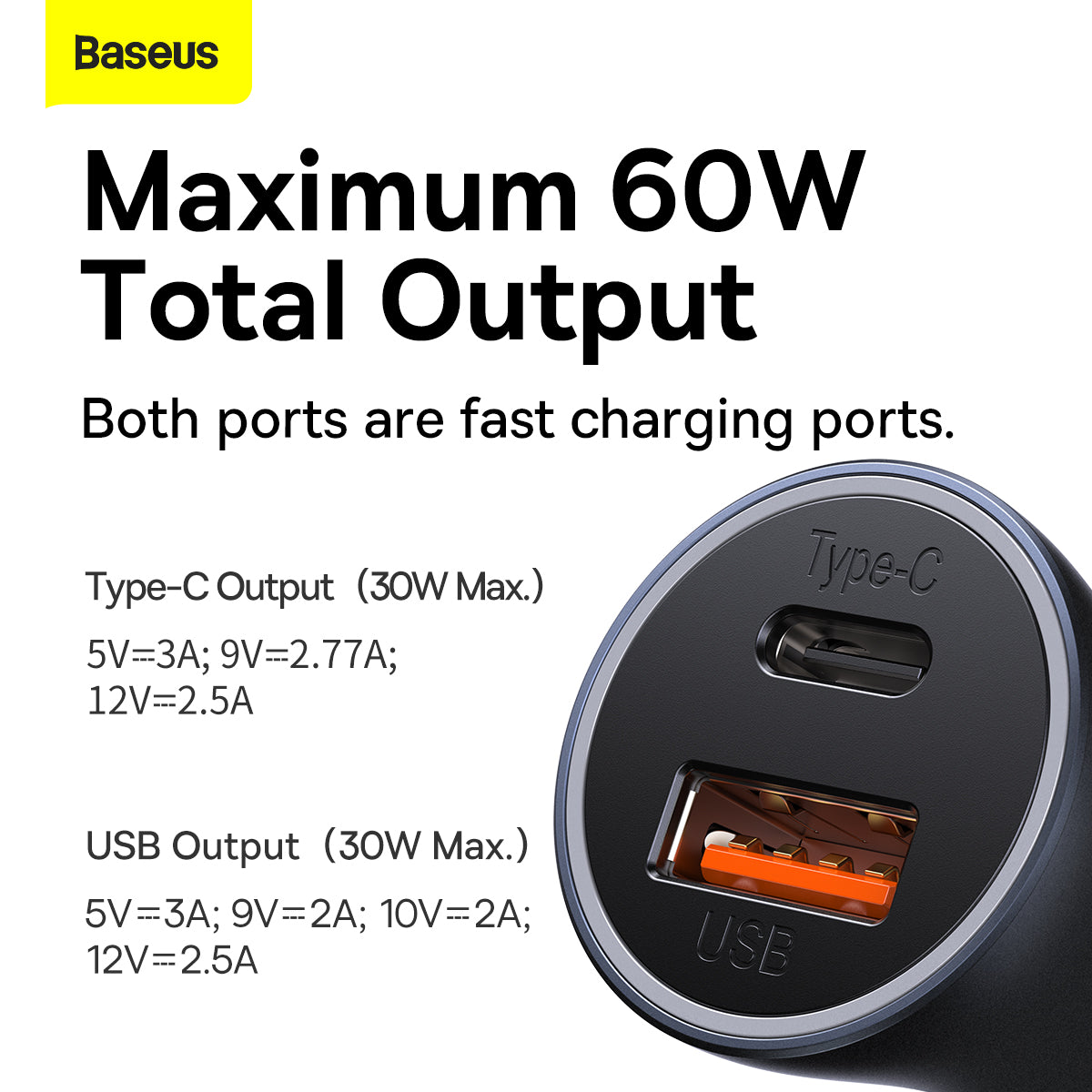 Baseus Golden Contactor Max 60W USB-C + USB-A Dual-Port Car Charger