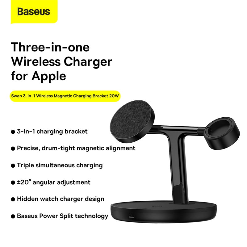 Baseus Swan 3-in-1 Magnetic Wireless Charging Station (Black)