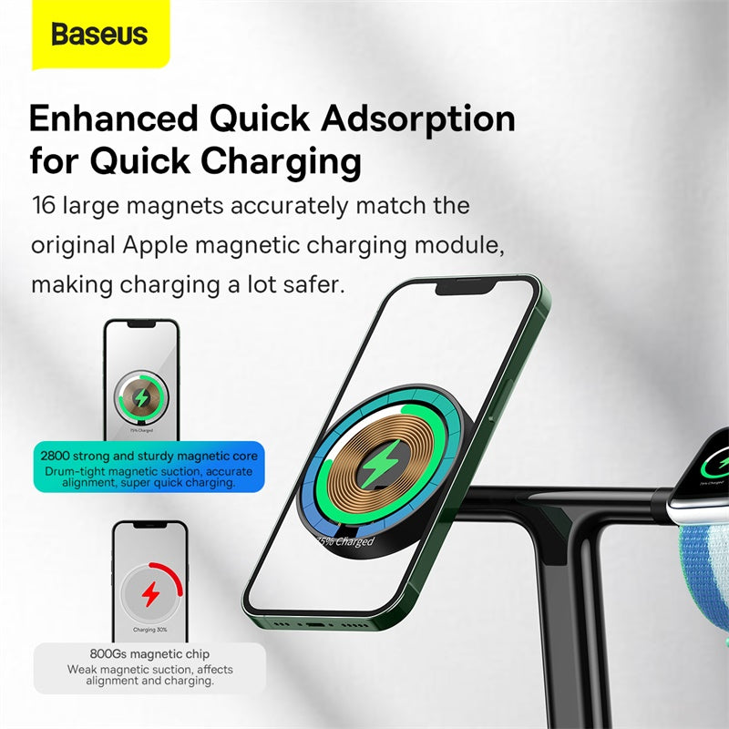 Baseus Swan 3-in-1 Magnetic Wireless Charging Station (Black)