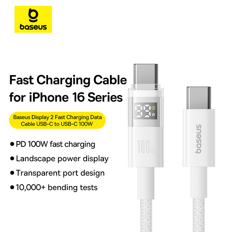 Baseus Display 2 Fast Charging Data Cable USB-C to USB-C 1M&2M 100W – Black