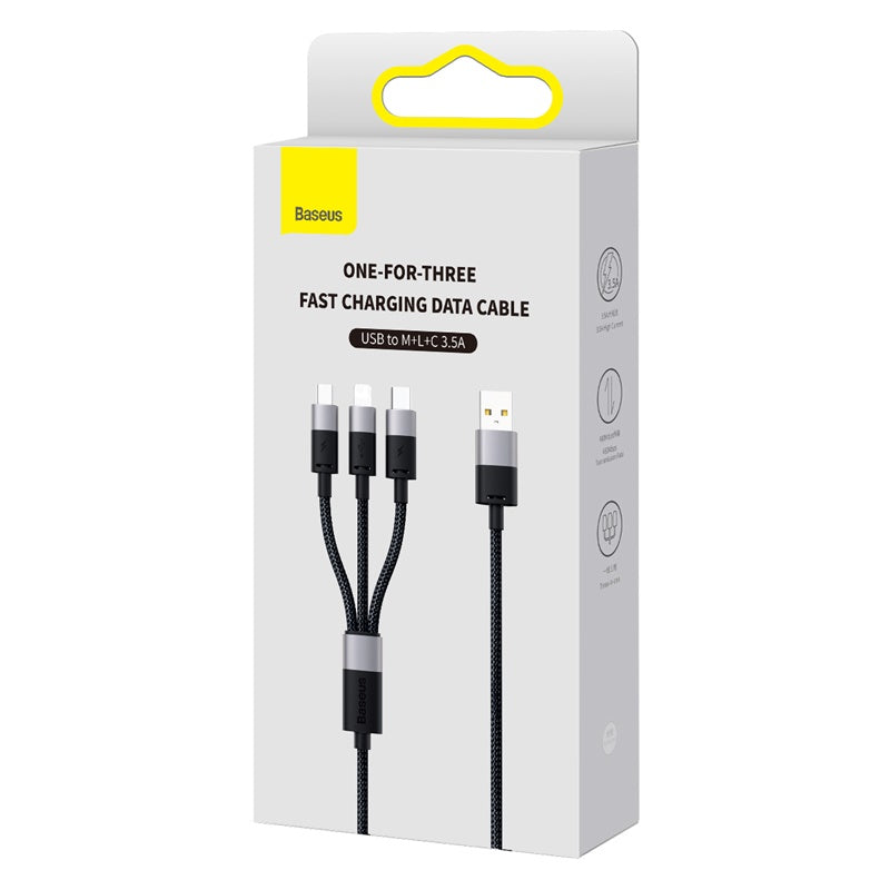 Baseus 3 in 1 USB-A to C+L+M Charing Cable 1.2M