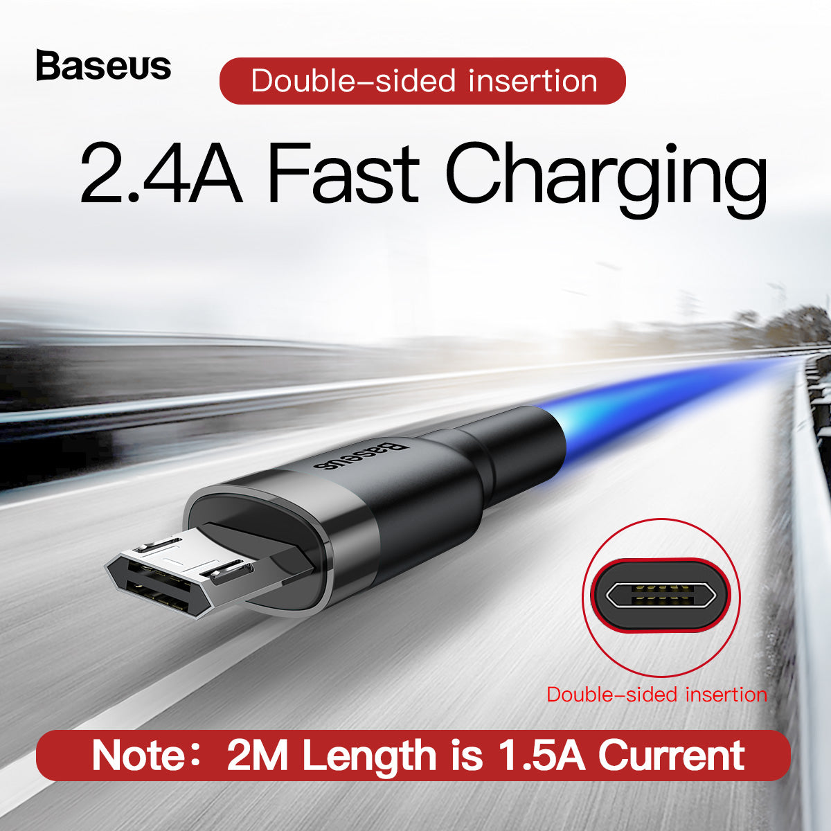 Baseus cafule Cable USB For Micro 2.4A 0.5m Gray+Black