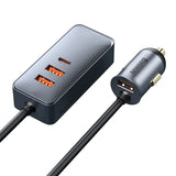 Baseus Share Together PPS Multi-port Fast Charging Car Charger with Extension Cord 120W 3U+1C-Gray