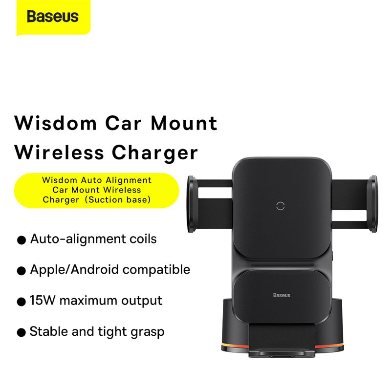 Baseus Wisdom Induction Charger Car Mount On The Dashboard (Suction Cup) -Black