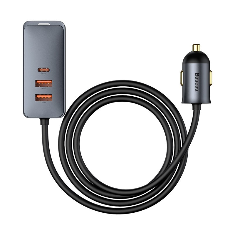 Baseus Share Together PPS Multi-port Fast Charging Car Charger with Extension Cord 120W 3U+1C-Gray