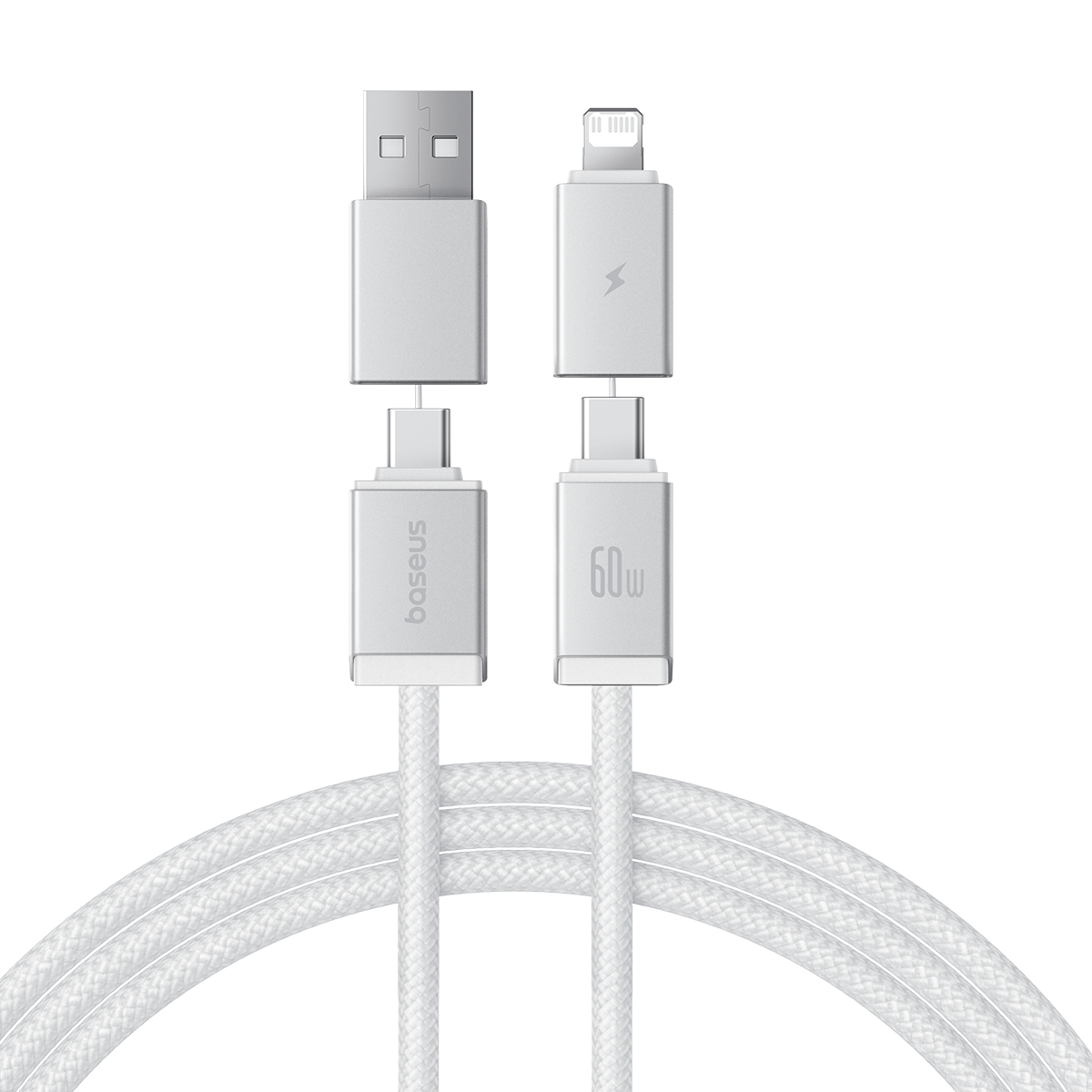 Baseus Versatile Two-for-Two 4-in-1 Fast-Charging Cable | USB-A & USB-C to USB-C & Lightning | PD 60W (1 m / 2 m, Cosmic Black)