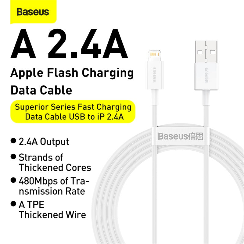 Baseus Superior Series USB-A to Lightning Charging Cable 0.25M White