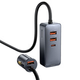 Baseus Share Together PPS Multi-port Fast Charging Car Charger with Extension Cord 120W 3U+1C-Gray